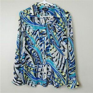 Bebe | Blue Sheer Swirl Print Button Down Blouse Size XS